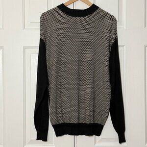 Genelli 100% Silk Knit Sweater Black Cream Houndstooth L